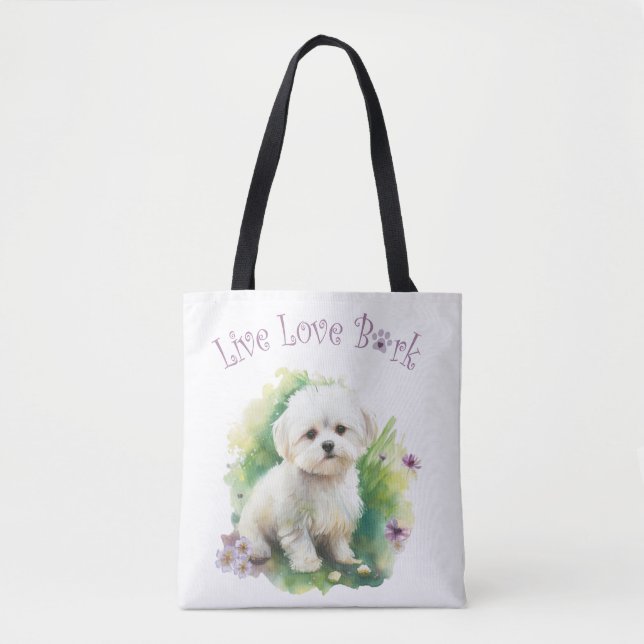 Bichon Hundmamma Blommig Tygkasse (Framsida)
