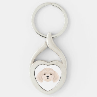 Bichpoo, Poochon, Bichon Pudel hund mix Twisted Heart Silverfärgad Nyckelring