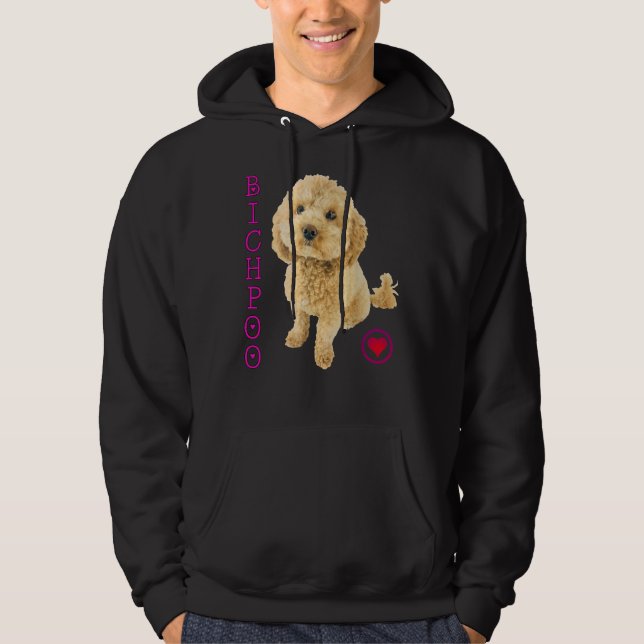 Bichpoo Puppy Hund Kor Noodle Toppen Cute B Hoodie (Framsida)