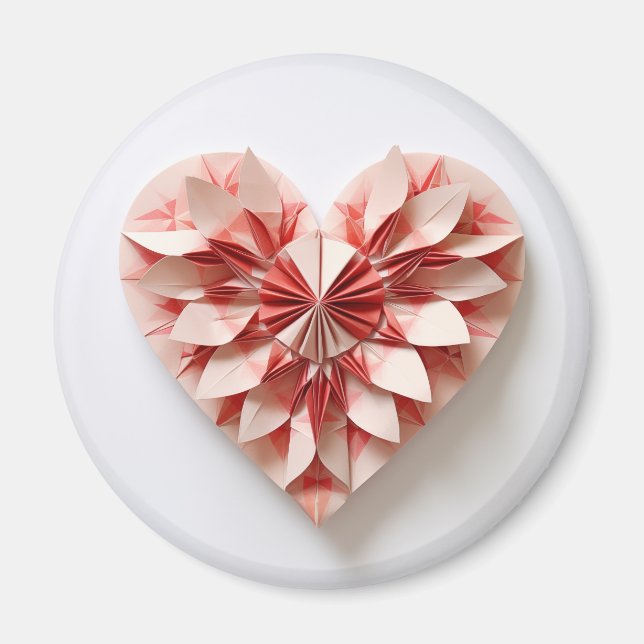 Bicolor rosa origami-hjärta magnet (Framsidan)