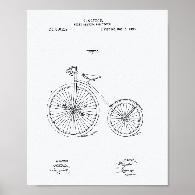 Bicycle 1893 Patent Art White Papper Poster (Framsidan)