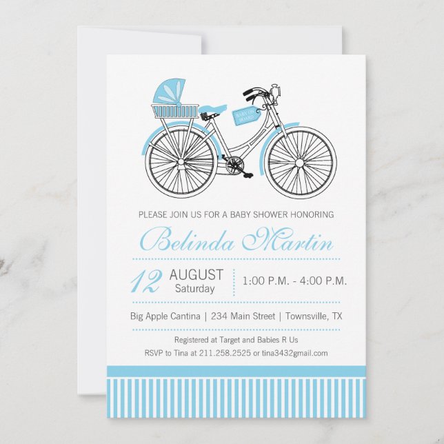 Bicycle Baby Shower Blue-inbjudan Inbjudningar (Framsida)