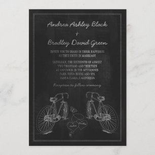 Bicycle Bike Chalkboard lyssnar på bröllopsinbjuda Inbjudningar