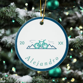 Bicycle Bike (grönt och blått cyklingstema) Julgransprydnad Keramik