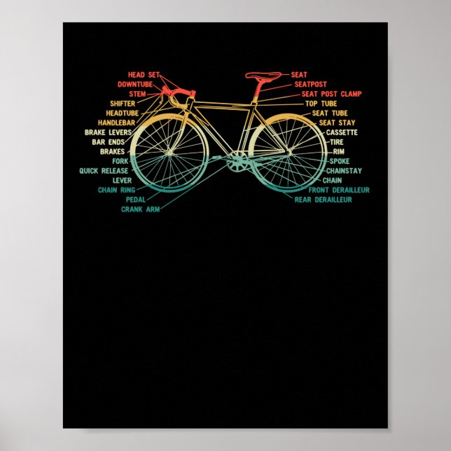 Bicycle Biker Cycling Anatomy Road Bike Parts Whee Poster (Framsidan)