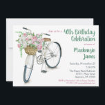 Bicycle Blommigt Birthday-inbjudan Ro Inbjudningar<br><div class="desc">Ett färskt och söt födelsedagsfest inbjudan med en vit cykel med fullt och vit ros basket. Perfekt för delstensfödelsedagar som 18:e 20:e 30:e 35en 40:e 45:e 50:e 60:e 65en 70:e 80:e 75:e-90:e 95:e och 100 ... eller vilken ålder som helst!</div>