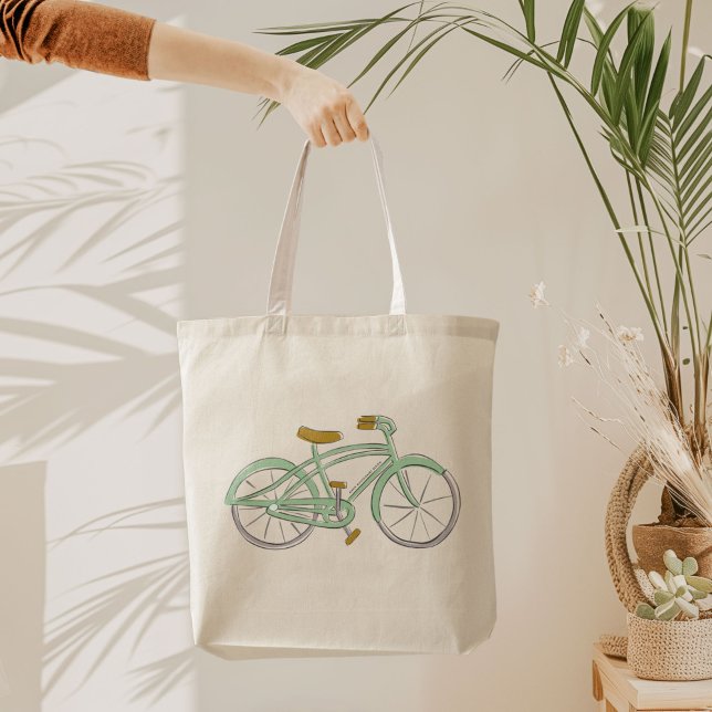 Bicycle Canvas Tygkasse (Green bicycle canvas market tote bag.)