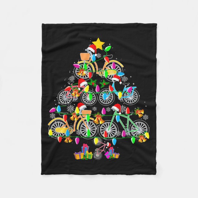 Bicycle Christmas Tree Funny Santa Bicycle Lover B Fleecefilt (Framsidan)