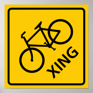 Bicycle Crosing Highway Sign Poster