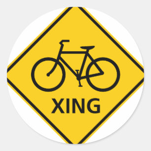 Bicycle Crosing Highway Sign Runt Klistermärke