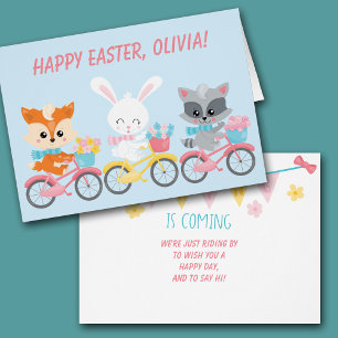 Bicycle Fox, Bunny och Raccoon Kids Påsk Hälsningskort
