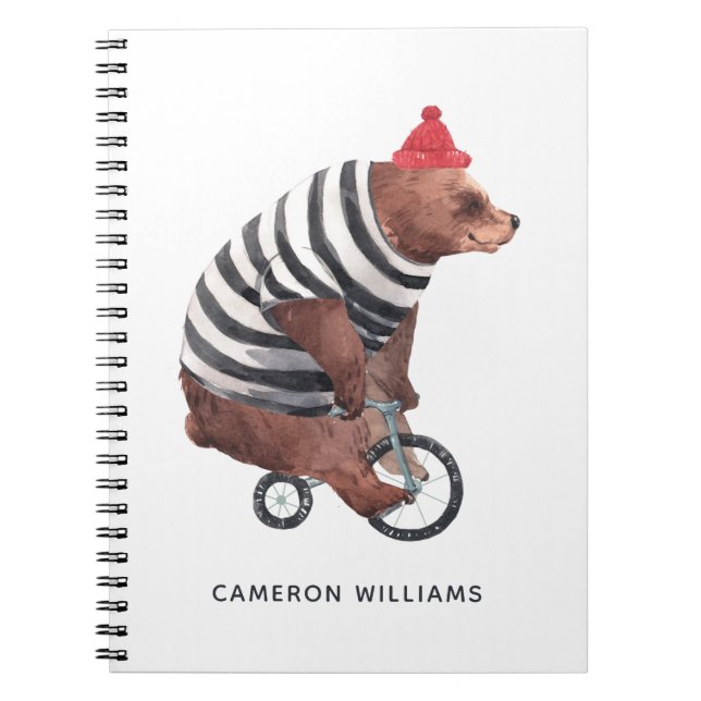 Bicycle Fun Bear | Lägg till ditt namn Anteckningsbok (Framsidan)
