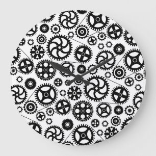 Bicycle Gears Black White Bike Cyclist Stor Klocka