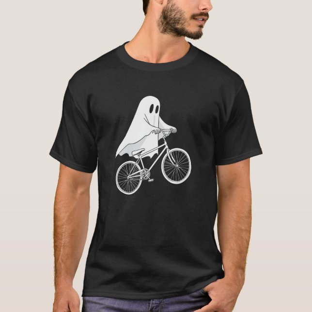 Bicycle Ghost Rider Spooky Halloween Cyclist T Shirt (Framsida)
