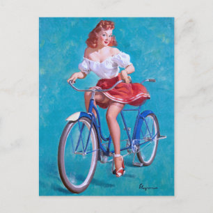 Bicycle Girl Pin Up Vykort