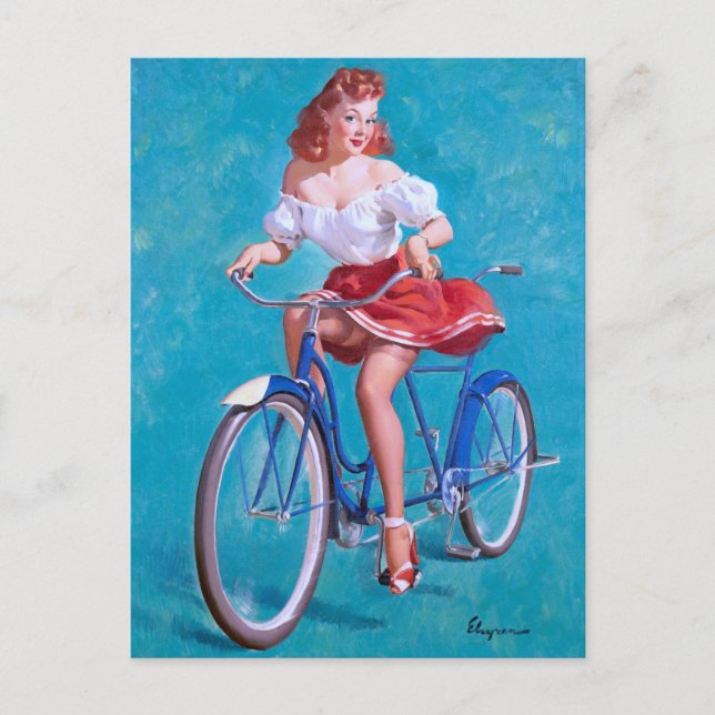 Bicycle Girl Pin Up Vykort (Framsida)