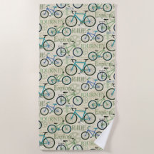 Bicycle Journey Blue Beach Towel