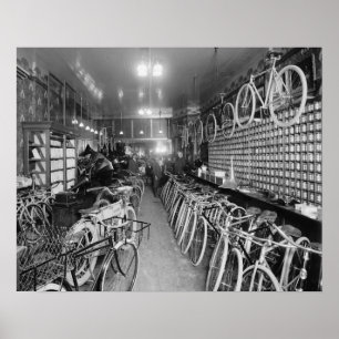 Bicycle & Motorcycle Shop, 1910. Vintage Photo Poster