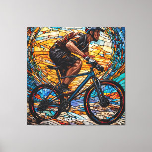 Bicycle Rider med Fantasy Stached Glass Bicycle Canvastryck