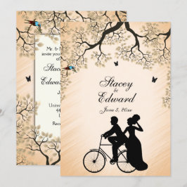 Bicycle Theme Wedbjudande Peach Inbjudningar