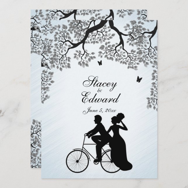 Bicycle Theme Wedding bjudande till Blå himmel Inbjudningar (Fram/baksida)