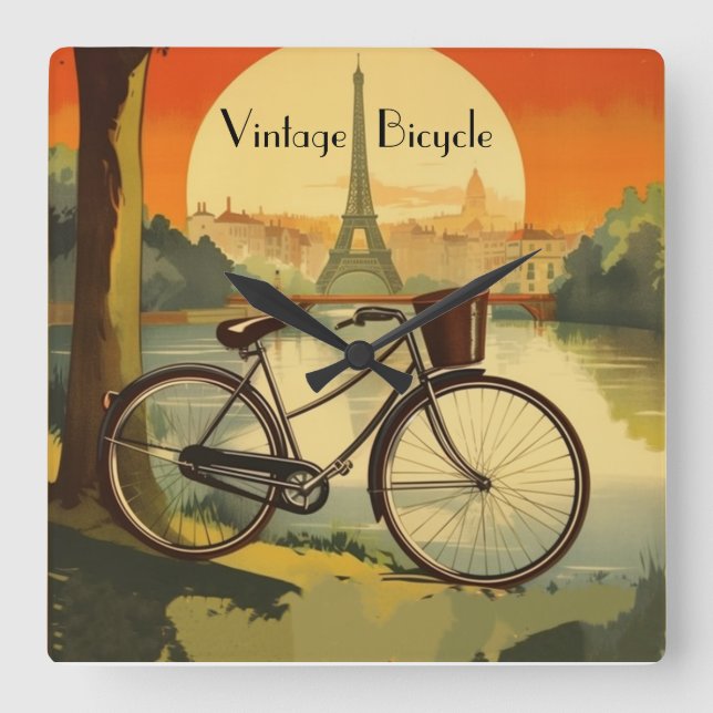 Bicycle Travel Poster, Parisanpassadet Fyrkantig Klocka (Framsida)