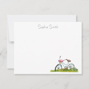 Bicycle with basket of blommor Notes Tack Kort