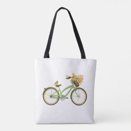Bicycle With Bird and Flower Basket Green Yellow Tygkasse