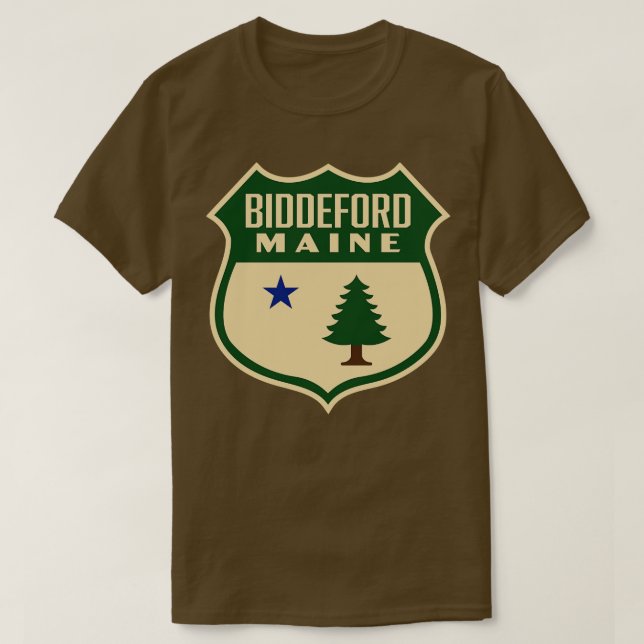 Biddeford Maine Retro Gräs Träd Shield Grönt T Shirt (Design framsida)