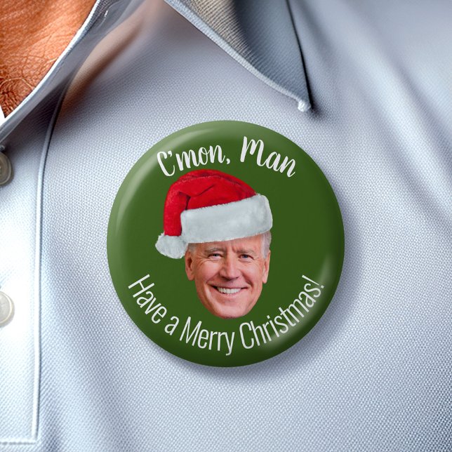 Biden Harris 2020 - Joe Santa Hat - C'mon Man Knapp (Biden Christmas Buttons)