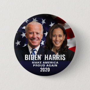 Biden Harris 2020 Patriotic Flagga Photo Button Knapp