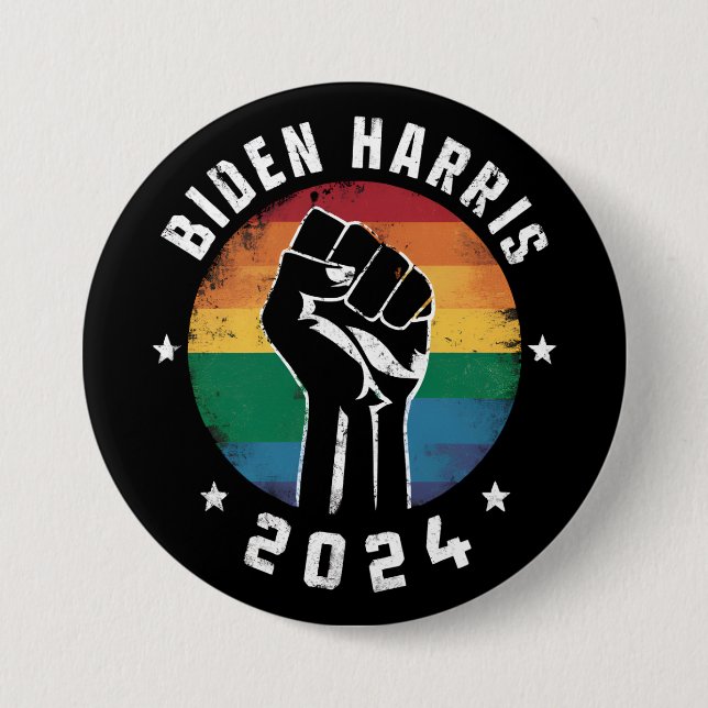 Biden Harris 2024 HBT regnbåge HBTQ stolthet val  Knapp (Framsida)