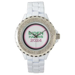 BIDEN HARRIS 2024 Rosa och Grönt Rhinestone Accent Armbandsur