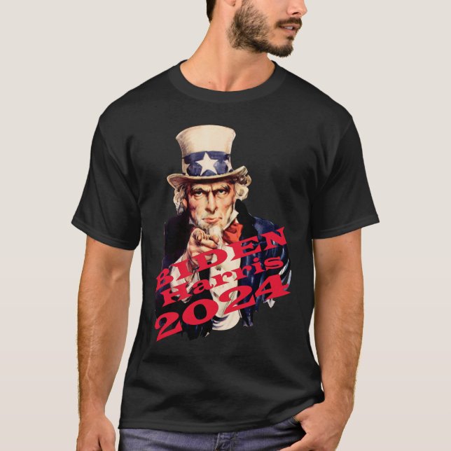 Biden Harris 2024 Rösta Blått Demokratiskt Biljett T Shirt (Framsida)