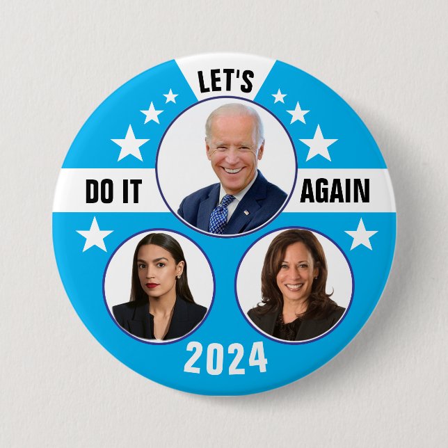 Biden Harris och AOC 2024 Knapp (Framsida)