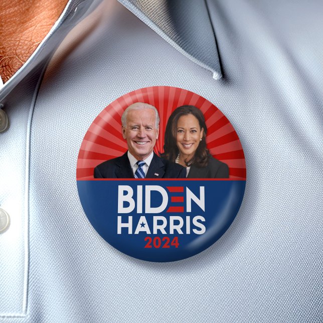 Biden Harris Photo - 2024 star - Rött vitt blått Knapp (Biden Harris 2024 Buttons)
