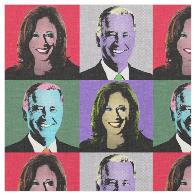 Biden Harris Pop Art (Röd, Grått, Grönt, Lila) Tyg (Närbild)