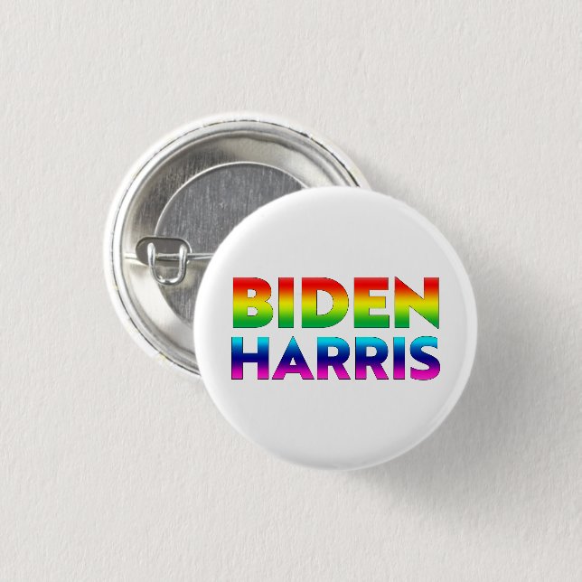 Biden Harris Pride regnbåge färg vit knapp (Framsida & baksida)