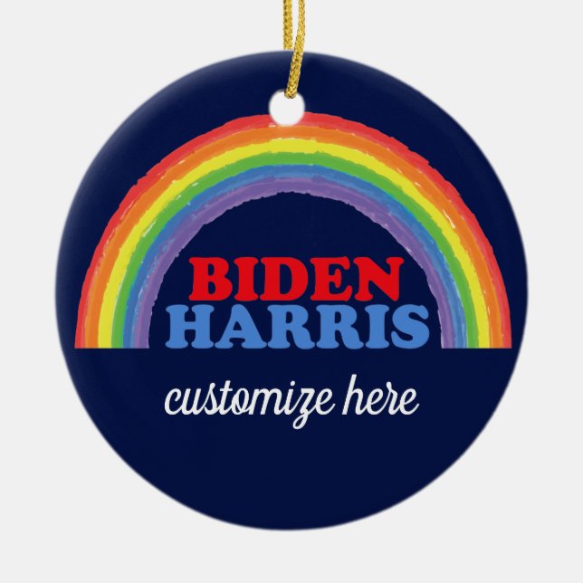 Biden Harris Rainbow Anpassningsbar Democrat jul Julgransprydnad Keramik (Framsidan)