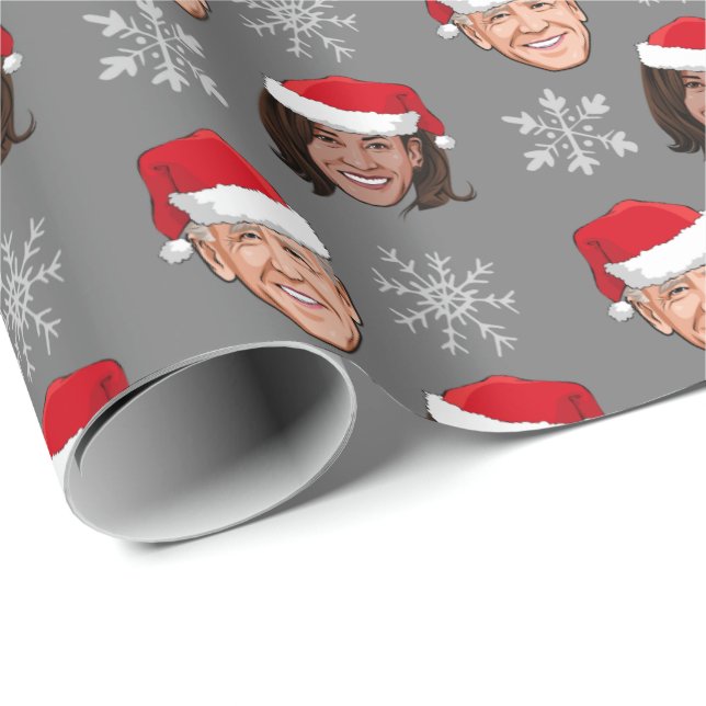 Biden Harris Santa Hat Mönster Presentpapper (Rullad Hörn)