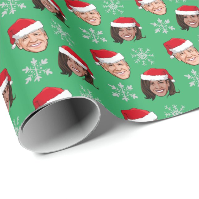 Biden Harris Santa Hat Mönster Presentpapper (Rullad Hörn)