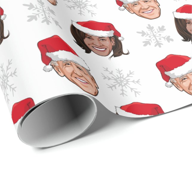 Biden Harris Santa Hat Mönster Presentpapper (Rullad Hörn)
