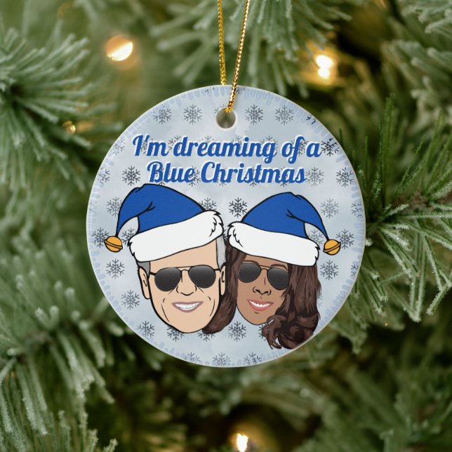 Biden Harris - val Blå jul - ej länkad text Julgransprydnad Keramik (Träd)