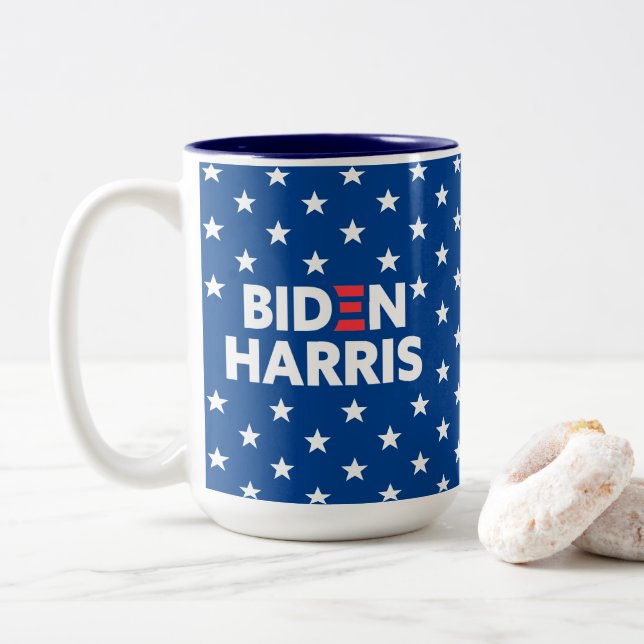 Biden/Harris White Stars Mönster Blue Två-Tonad Mugg (Med munk)