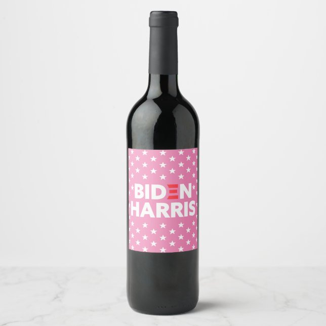 Biden/Harris White Stars Mönster Rosa Vinflaska Etikett (Framsida)