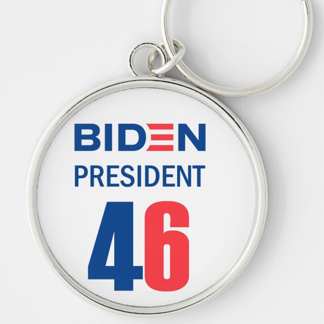 Biden President 46 Rund Silverfärgad Nyckelring (Framsidan)