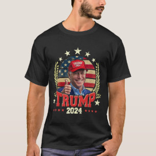 Biden som bär Trumps röda hatt skjorta Roligt Trum T Shirt