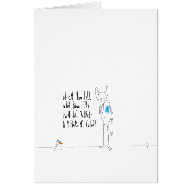 Bidule målade blått hälsningskort (Framsidan)