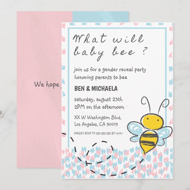 Biduschinbjudningar, Bee Gender Reveal Inbjudningar (Fram/baksida)