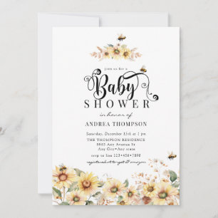 Bie Solros   Rustik Bebis Shower Inbjudningar